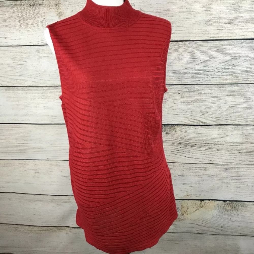 Dana Buchman red sleeveless ribbed high neck top